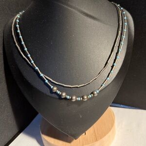 VTG Navajo Estate Native American Liquid Silver Turquoise 14” Choker Necklace